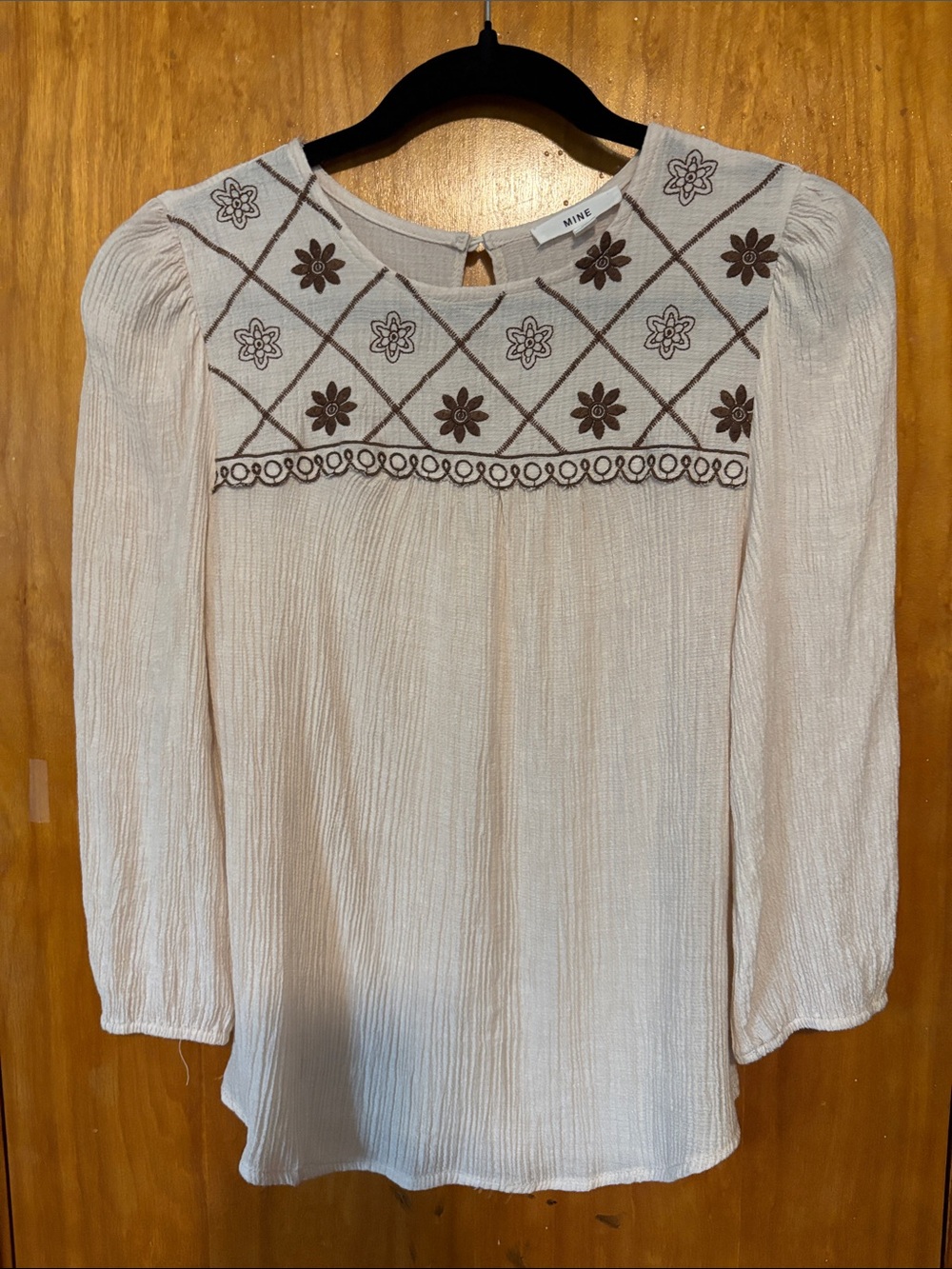 Mine Cream Embroidered Yoke Long-Sleeve Tunic - Size M